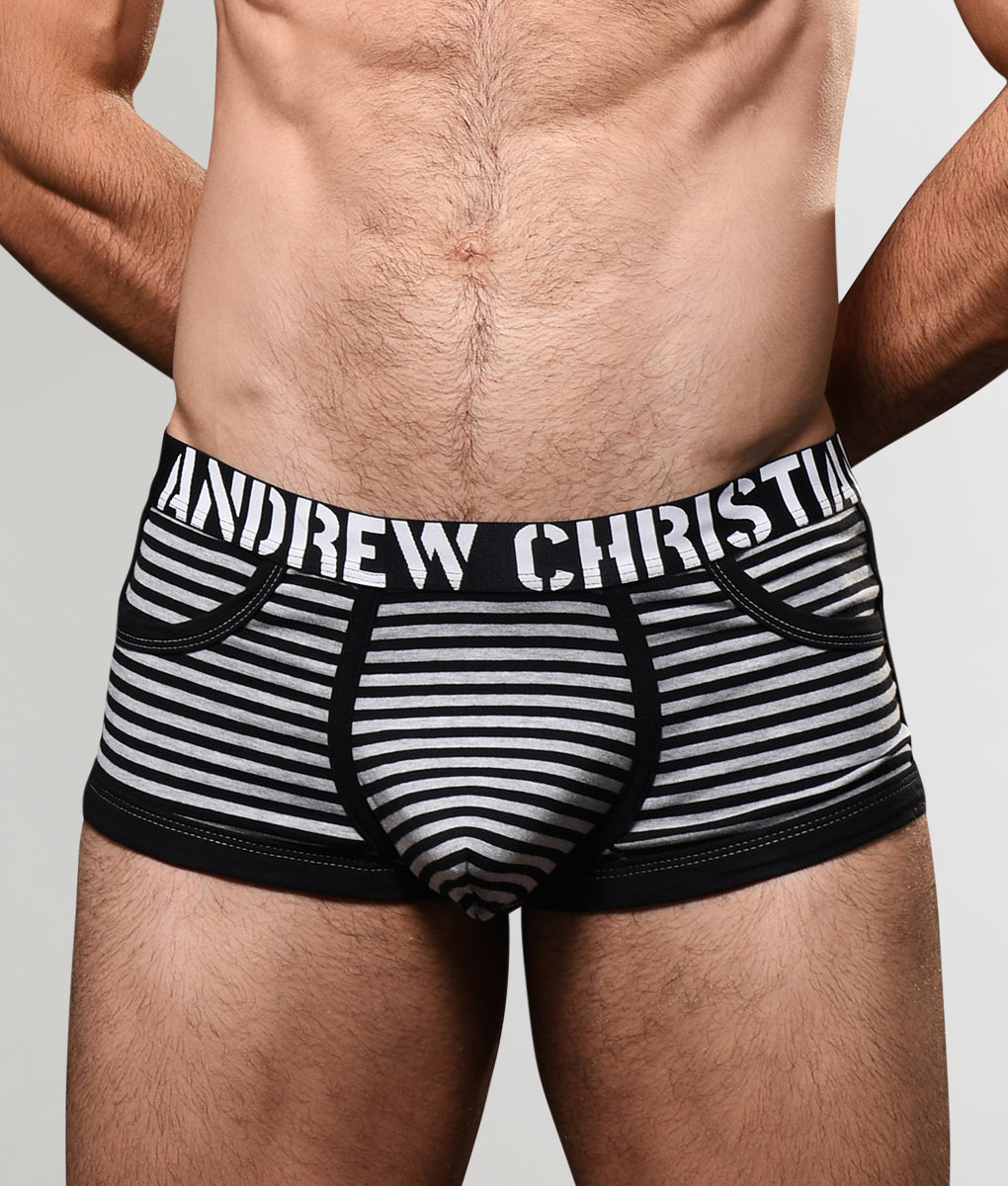 Andrew Christian Almost Naked Prison Pocket Trunk Black-grey-stripe