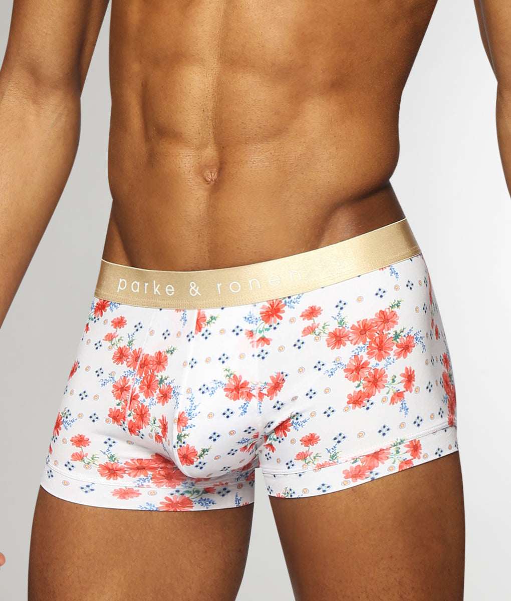 Parke & Ronen Printed Low-Rise Trunk Parke & Ronen Printed Low-Rise Trunk Posies-coral