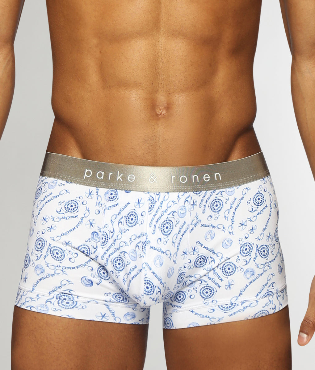 Parke & Ronen Printed Low-Rise Trunk Parke & Ronen Printed Low-Rise Trunk Roman-coins-lapis