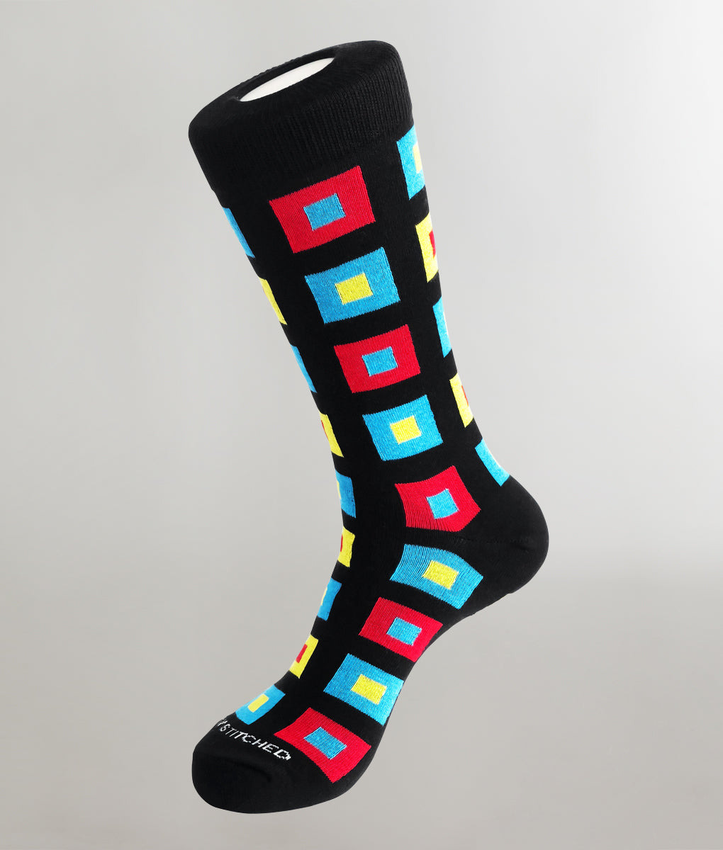 Unsimply Stitched Stacked Tile Crew Sock Black-primary