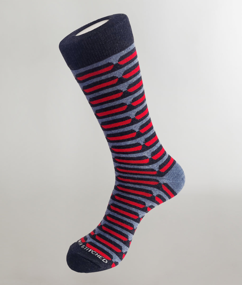 Unsimply Stitched Deco Stripe Crew Sock Heather-blue-red