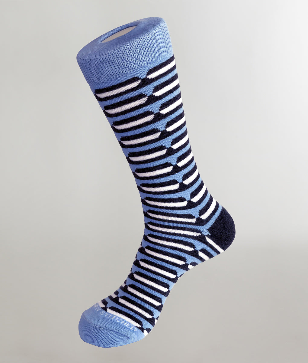 Unsimply Stitched Deco Stripe Crew Sock Blue-white