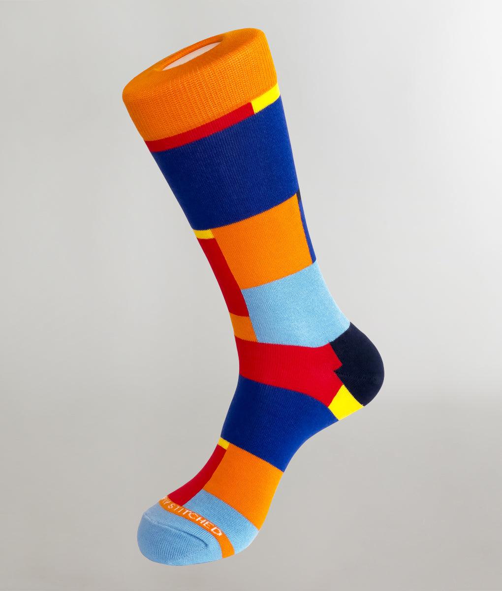 Unsimply Stitched Boro Crew Sock Orange-blue-red